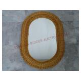 Vintage Oval Wicker Framed Mirror ~ 28.5"x19.5"