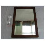 Antique Oak Framed Bevel Edged Mirror ~ 16"x22"