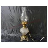 Victorian Era Satin Drape Converted Oil Lamp