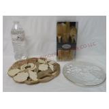 Brass Trivet, Dessert Plate & Plastic Cutlery