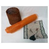 Wicker Lamp Shade, Orange Mesh & Dragonfly Runner