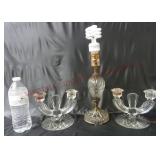 Vintage Double Candlesticks & Glass Lamp