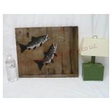 Trout Painted on Board & Battery Powered Lantern
