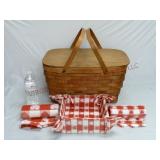 Vintage Picnic Basket & Checkered Napkins