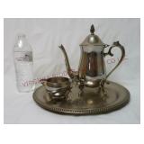 Silverplate / Silver Plate Tray, Creamer & Teapot