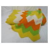 Vintage Hand Made Zig-Zag Crochet Afghan ~ 90"x60"