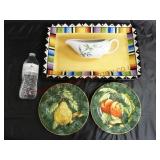 Serving Tray, Gravy Boat & Decorative Plates