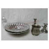 Metal Bowls, Pewter Candlesticks & Cup