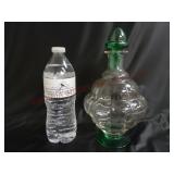 Green Footed Clear Glass Bottle w Green Stopper