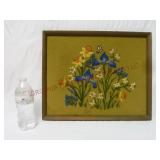 Framed Crewel Needlepoint Spring Flowers ~ 19"x15"