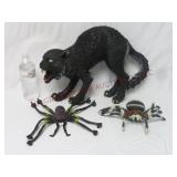 Halloween ~ Life Size Rubber Cat & Big Spiders