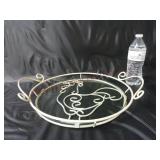Metal & Glass Rooster Chicken Handled Tray