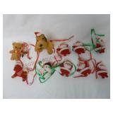 Vintage Small Flocked Ornaments ~ Santa, Dog, Bear