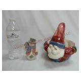 Flocked Snowman Figurine & Santa Candy Basket