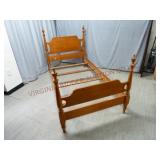 Vintage Maple Wood Twin Bed Frame w Rails & Slats
