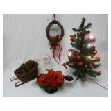 Tabletop Tree, Wicker Sleigh, Candle Holder & More