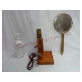 Vintage Wooden Well Pump Lamp & Hand Mirror