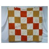 Vintage Stenciled Feedsack Quilt ~ Approx 108"x108
