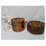 Copper & Brass Handled Pot, Woven Top Box