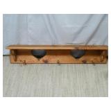 Wooden Heart Cutout Wall Shelf w Coat Pegs