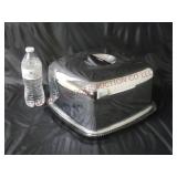 Vintage Square Glass Cake Plate w Metal Cover