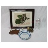 Cat Framed Crossstitch, Bowl & Figurines