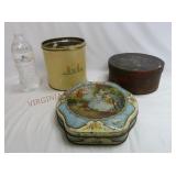 Vintage Metal TIns & Small Wooden Cheese Box
