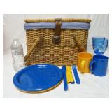 Vintage Picnic Basket & Plastic Dinnerware
