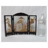 Vintage Asian Cork Black Lacquer Tri Fold Diorama