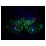 Fostoria Pioneer Green Uranium Glass Tea Cups ~ 4