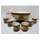 Antique Lebeau Porcelain Punch Bowl & Cups