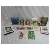 Christmas Ornaments (9) & Santa Figurine (1)