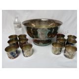 Vintage Silver Plate Punch Bowl & 12 Cups