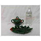 Vintage Lefton Holly Sugar Bowl & Ceramic Tray
