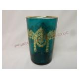 Antique Turquoise Glass Gilded Drape Tumbler ~ 4"t
