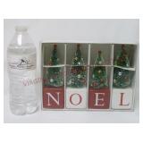 Noel Blocks w Bottlebrush Trees ~ 6" Tall