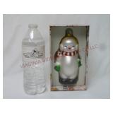 Large 6" Tall Glass Snowman Ornament w/Box