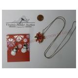 Snowman Earrings & Used Poinsettia Necklace
