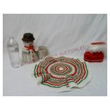 Wicker Snowman Planter, Flocked Boot & Doily