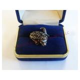 Vintage Sterling Silver Lion Head Ring ~ Cut Band