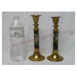 Vintage Brass Cloisonne Candle Sticks