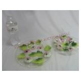 Fused Art Glass Morning Glory Plate & Bowl