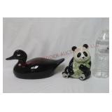 Porcelain Duck & Vintage Panda Bear Figurine