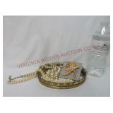 Small Mirrored Dresser Tray, Bird Brooch & Beads