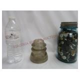 Whitall Tatum Insulator, Blue Ball Jar of Buttons