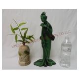 Asian Bell Shaped Inkwell & 14" Ceramic Statue