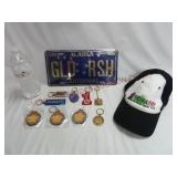 Alaska License Plate, VA Derby Hat & Key Chains
