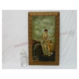 Antique Painting of Woman Giving Water to Cherub