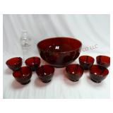 Anchor Hocking Royal Ruby Punch Bowl & 8 Cups