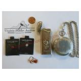 Vintage Lighter, Pocket Watch & Earrings & Stones